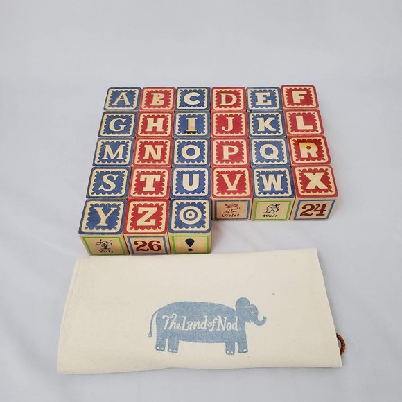 The Land of Nod Toys The Land Of Nod Wooden Alphabet Wood Block Set 27 Piece With Storage